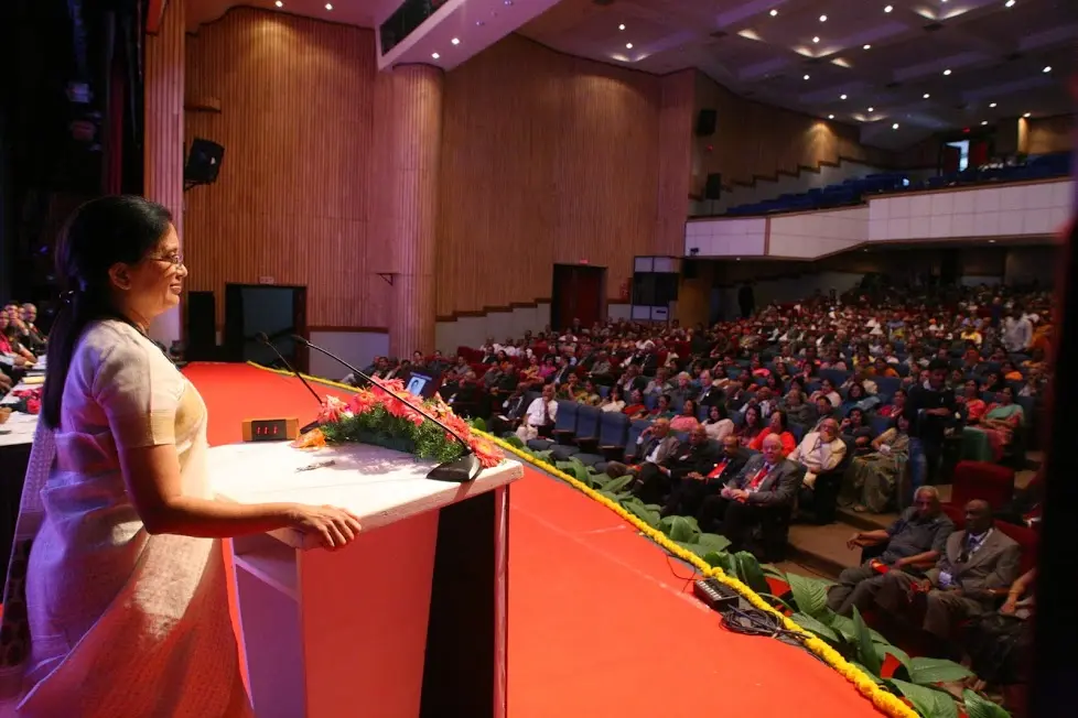 Smt. Jaya Row addressing a full auditorium